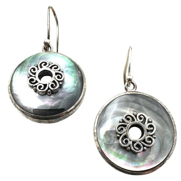 Mother of Pearl Sterling Silver Pierced Chandelier Earrings Original Card NOS - Picture 1 of 5